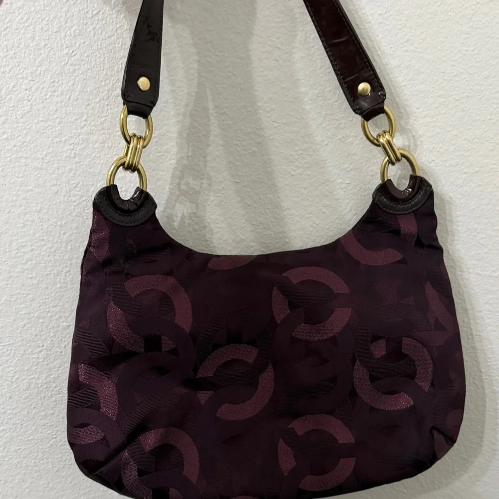 Coach Plum Jacquard Hobo Bag with Gold Hardware